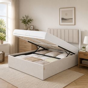 Double bed Hydraulic Ottoman Storage Bed  Double (4ft6) Dark Grey Upholstered Fabric with Lift-Up Storage & Soft Headboard