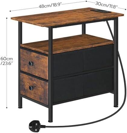 Set of 2 Side Table with Charging Station