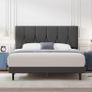Double Bed Frame, Dark Grey, Upholstered Wooden Slat Bed Frame with Headboard Image 8