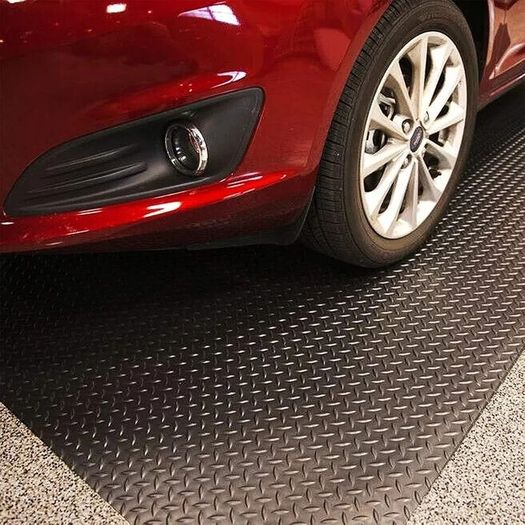 Rubber Garage Floor Mats 1M x 5M / 3.3Ft x 16.4Ft Anti-Slip Diamond Plate Mat 3mm Thick Heavy Duty Commercial Flooring Mat Roll for Under Car, Gym, Garage, Warehouse, Black