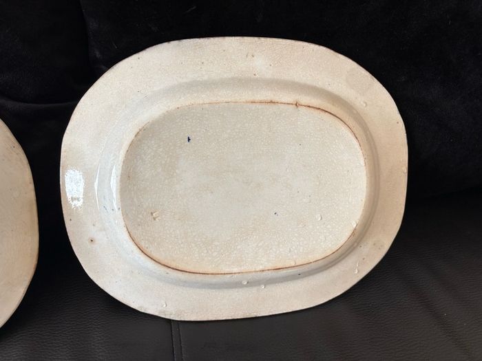 Vintage / Antique x2 Medium Size Blue Willow Oval Serving Platters