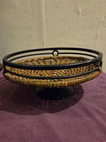 Vintage Wrought Iron and Woven Rattan Fruit Basket