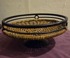 Vintage Wrought Iron and Woven Rattan Fruit Basket