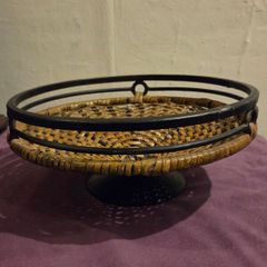Vintage Wrought Iron and Woven Rattan Fruit Basket