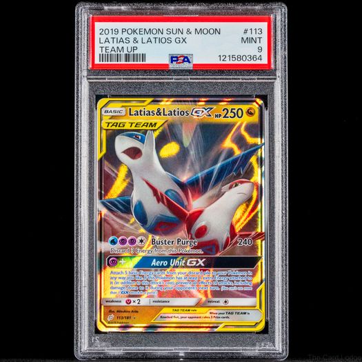 Latias & Latios GX 113/182 PSA 9 Mint Graded Ultra Rare Holo Team Up Sun and Moon Pokemon Card