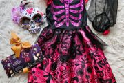 Halloween Children's Day of the Dead Dress + Accessories 7-8 Years
