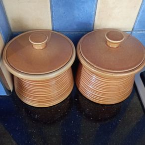 Pair of crown Devon vintage storage jars