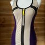 Womens top KAREN MILLEN Blouse size 8/10 Beige Purple Sleeveless Scoop Neck Zip Ladies Image 2