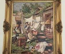 Original Riccardo Pellegrini Signed Oil Painting  Antique Italian Genre Scene in Ornate Gilt Frame