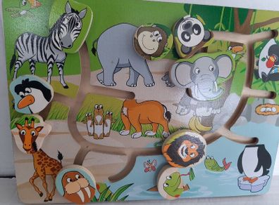 wooden jigsaw animals slide on board