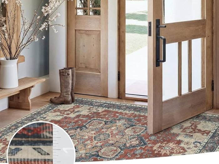 Machine Washable Rugs Living Room, 160x230cm, Vintage Rug, Boho Area Rugs, Non-Slip Carpet, Low Pile, Non-Shedding, Traditional Oriental Printed Design, Dining Room, Home Office, Bedroom