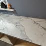 White Marble-Effect Kitchen Worktop with Stainless Steel Sink & Taps Image 2