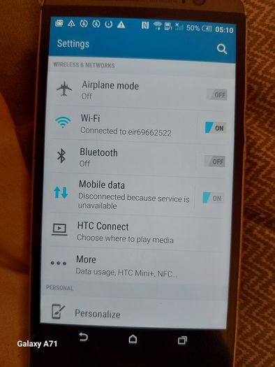 HTC One-M8, 1.8GB Ram, 16GB HDD, O2 network I think, working fine, Does show wear