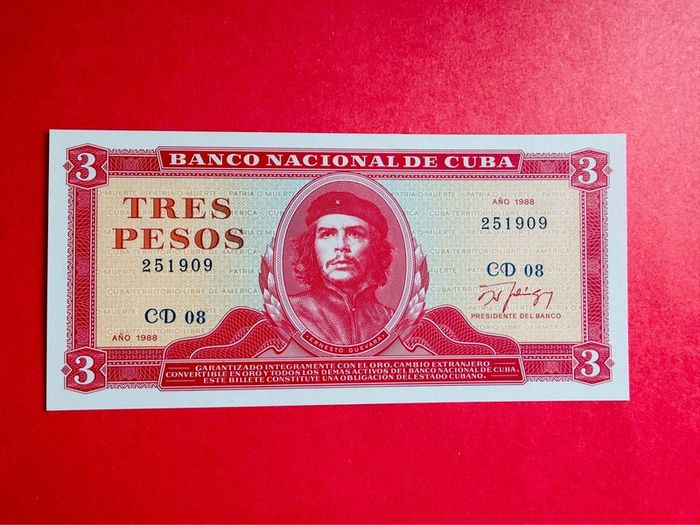 Cuba 3 Pesos. 1988Che Guevara  SCARCE ( Uncirculated )