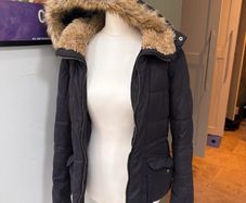 Navy Zara Coat with fur lined hood