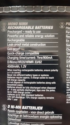 Tronic Rechargeable NiMH batteries D MONO HR20 BA-30 4500mAh
