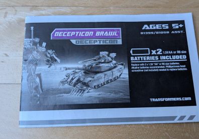 Vintage original Transformers instructions sheet for Deception Brawl 2007