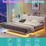 Floating King Bed Frame with LED Lights & USB Charging Station, 150x200cm Metal Platform King Size Bed Frame with 5ft Upholstered Headboard Storage,Heavy Duty Metal Slats, Noise Free,White Image 4