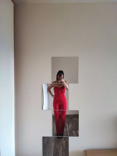 Elegant red pleated jumpsuit for parties and events UK 8