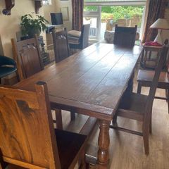 Solid Oak Dining Table and 8 Chairs