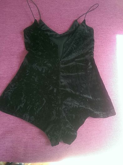 Black Velvet Strappy Playsuit. Size 8