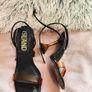 River Island Black Heels with Orange Strap & Acrylic Flared Heel Size UK 6 / EU 39 Image 4