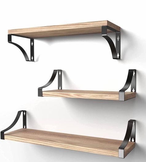 Floating Shelves Wood Wall Mounted Shelf, Rustic Shelves Set of 3, 18kg Weight Capability