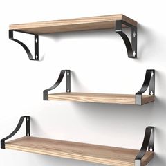 Floating Shelves Wood Wall Mounted Shelf, Rustic Shelves Set of 3, 18kg Weight Capability