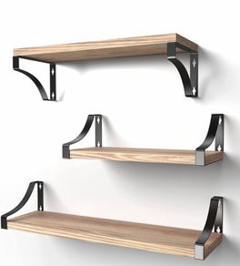 Floating Shelves Wood Wall Mounted Shelf, Rustic Shelves Set of 3, 18kg Weight Capability