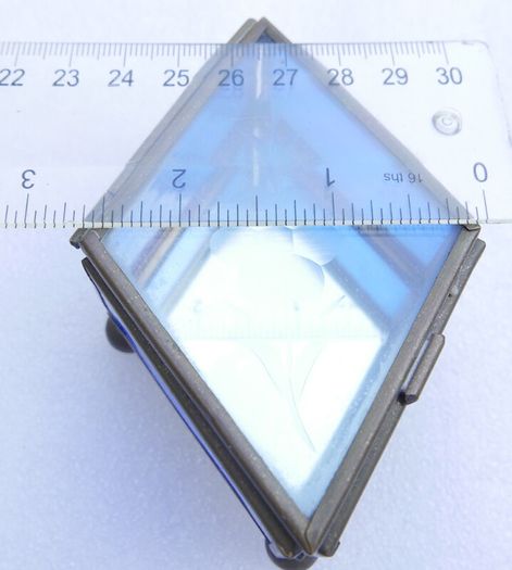 Vintage blue and clear etched flowers Brass trinket box , glass jewelry box