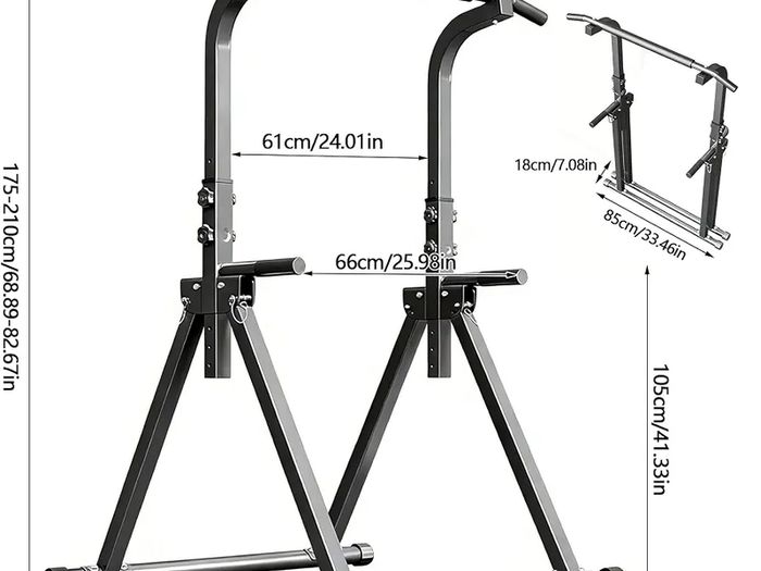 Foldable Power Tower Pull Up and Dip Station Free Standing 6 Level Adjustable 175-210 cm Stable Triangular Base Space Saving Home Gym Equipment