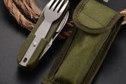 7 In 1 Multifunctional Outdoor Tableware Stainless Steel Foldable Fork Spoon Knife Picnic Camping Hiking Travelling Dinnerware