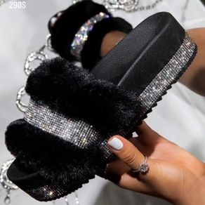 ladies wedges sandals fluffy diamante