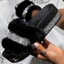 ladies wedges sandals fluffy diamante Image 2