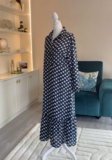 Ladies Black with Blue Polka Dot Long Dress from Primark. Size: Xs - UK 6-8 / EU 34-36