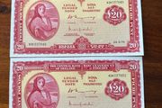 Lady Lavery 20 Pound Banknotes  X 2 In Sequence