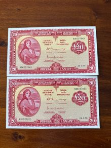 Lady Lavery 20 Pound Banknotes  X 2 In Sequence