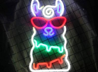 Neon Light LED Neon Sign Christmas Wall Lights for Bedroom Decoration Lounge Office Wedding Bar Valentine's Day Party Operated by USB Alpaca Night Lights 15.7x8.7 inch (FREE POSTAGE)