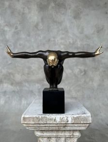 Large Diving Swimmer (38cm) - Bronze With Polished Accents