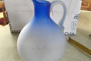 Vintage from the 1980s blue Frosted Art Glass Carafe / vase