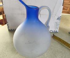 Vintage from the 1980s blue Frosted Art Glass Carafe / vase