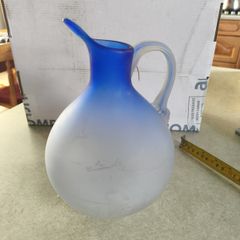 Vintage from the 1980s blue Frosted Art Glass Carafe / vase