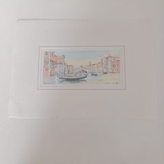 Signed Watercolour On Card of Venice