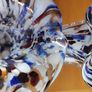 Set 2 Vintage Murano Tall Blue Carnival Confetti Vase With Ruffled Top, Hand Blown Blue Speckled Glass Vessel, Mid Century Italian Vase Image 4