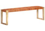 Bench 150 cm Brown Real Leather and Solid Mango Wood