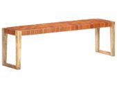 Bench 150 cm Brown Real Leather and Solid Mango Wood