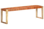 Bench 150 cm Brown Real Leather and Solid Mango Wood
