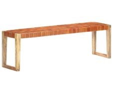 Bench 150 cm Brown Real Leather and Solid Mango Wood