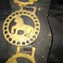 Set of Five Old Brass Horse Medallions on a black strap, Postage Available, Image 5