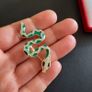 Snake Brooch Cobra Pin Gold Tone with Green & White Crystals Rattle Snake Broach Image 5